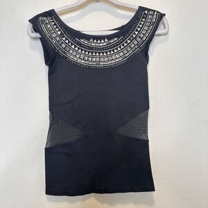 VTG Y2K Bebe Womens Top Beaded Neckline Mesh Goth Size Small